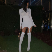 Simenual jednolita sukienka typu Bodycon podwiązka damska Mini sukienka z pończochami z długim rękawem Sexy Clubwear Skinny sukienek jesień 2021 najnowsza obcisła